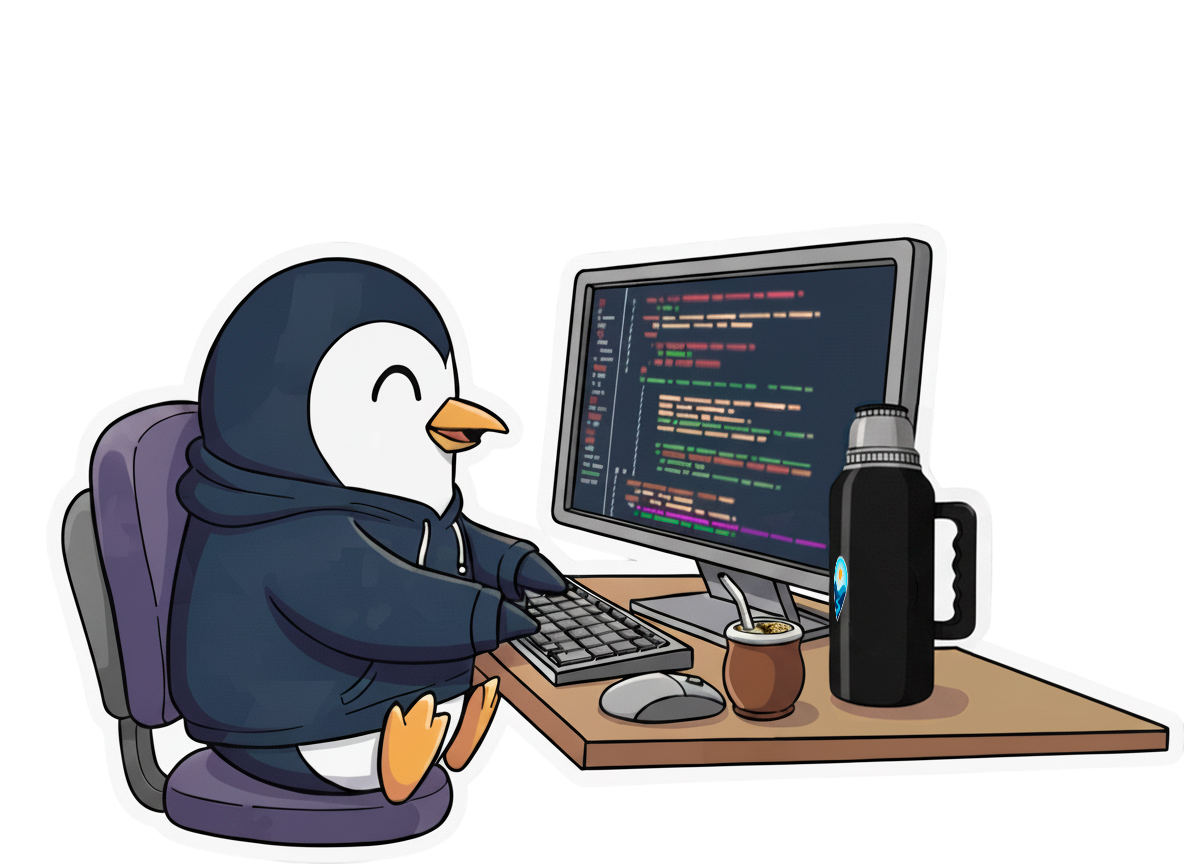 Penguin working on computer